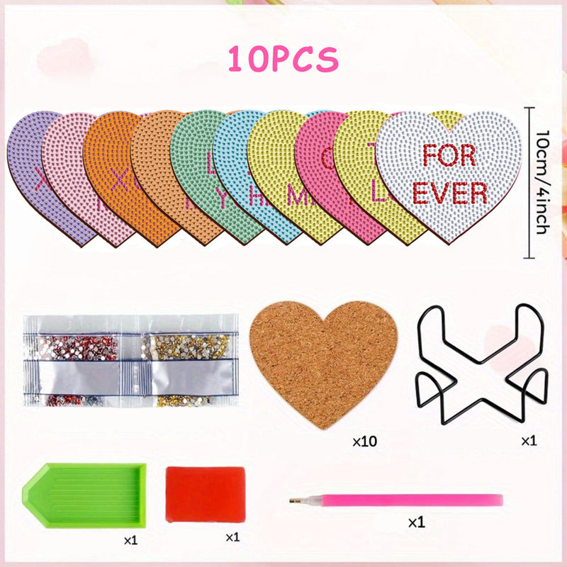 En forme de coeur Sous-tasse Broderie Diamant 10Pcs