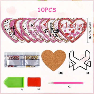 En forme de coeur Sous-tasse Broderie Diamant 10Pcs