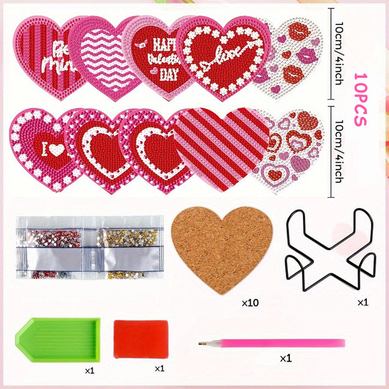 En forme de coeur Sous-tasse Broderie Diamant 10Pcs