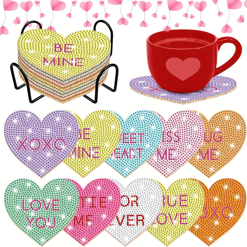 En forme de coeur Sous-tasse Broderie Diamant 10Pcs