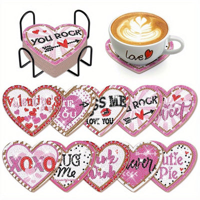 En forme de coeur Sous-tasse Broderie Diamant 10Pcs