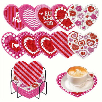 En forme de coeur Sous-tasse Broderie Diamant 10Pcs