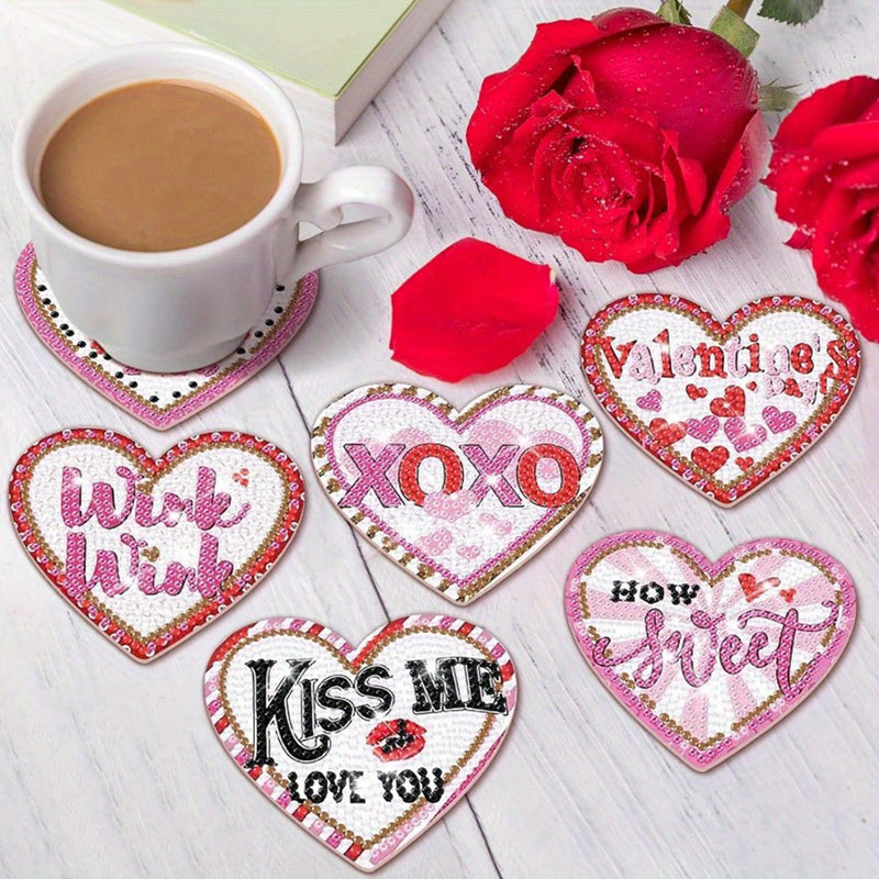 En forme de coeur Sous-tasse Broderie Diamant 10Pcs