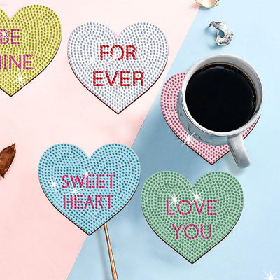 En forme de coeur Sous-tasse Broderie Diamant 10Pcs