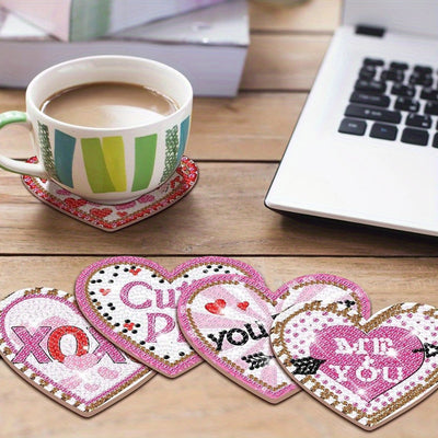 En forme de coeur Sous-tasse Broderie Diamant 10Pcs