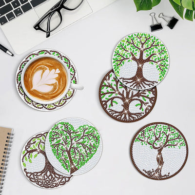 Arbre de vie vert Sous-tasse Broderie Diamant 8Pcs