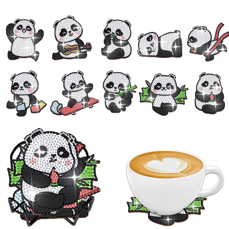 Panda sportif Sous-tasse Broderie Diamant 10Pcs