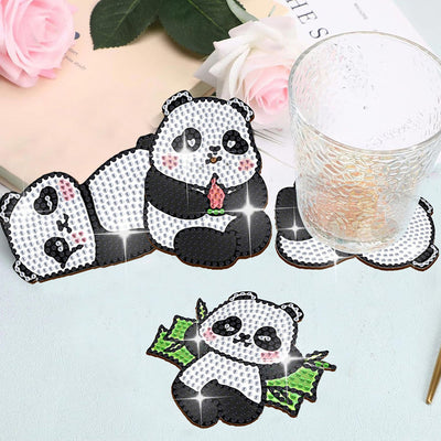 Panda sportif Sous-tasse Broderie Diamant 10Pcs