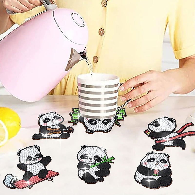 Panda sportif Sous-tasse Broderie Diamant 10Pcs