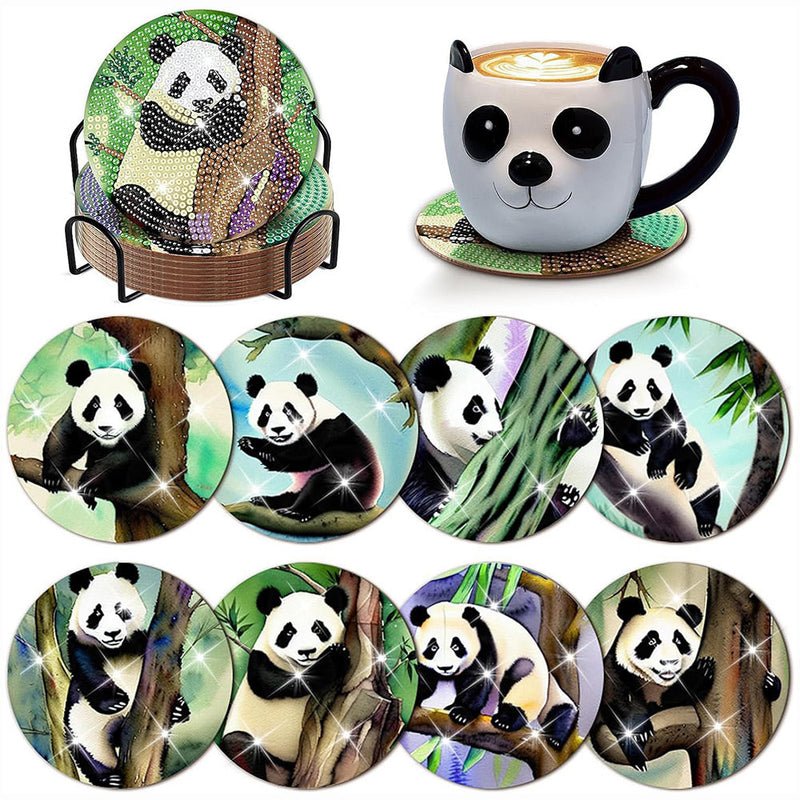 Panda Sous-tasse Broderie Diamant 8Pcs