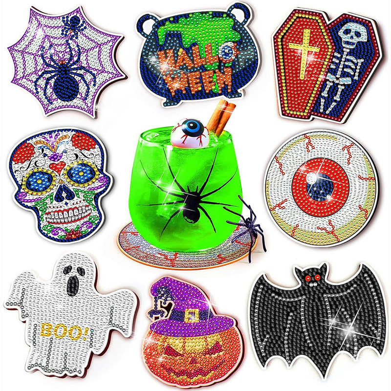 Modèle pop d’Halloween Sous-tasse Broderie Diamant 8Pcs