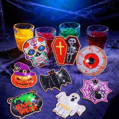 Modèle pop d’Halloween Sous-tasse Broderie Diamant 8Pcs