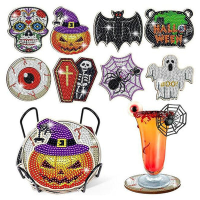 Modèle pop d’Halloween Sous-tasse Broderie Diamant 8Pcs