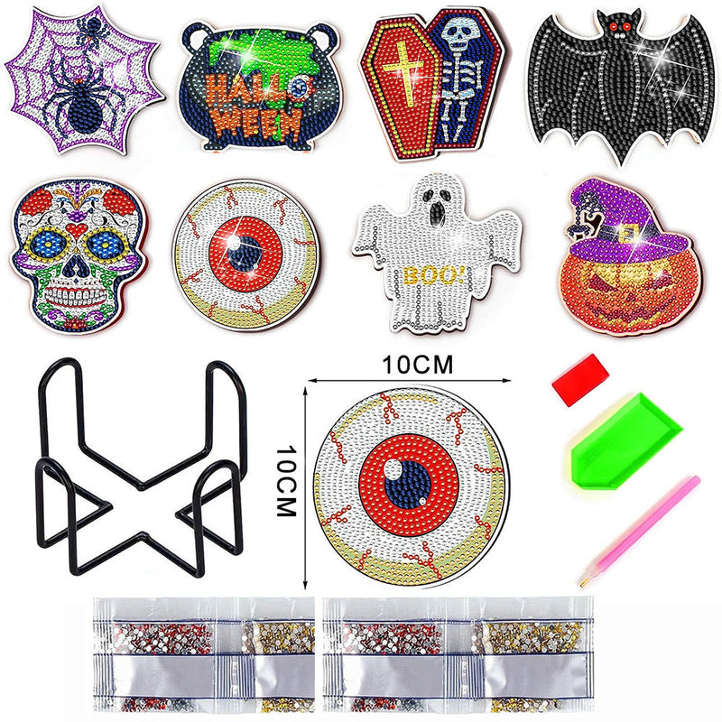 Modèle pop d’Halloween Sous-tasse Broderie Diamant 8Pcs