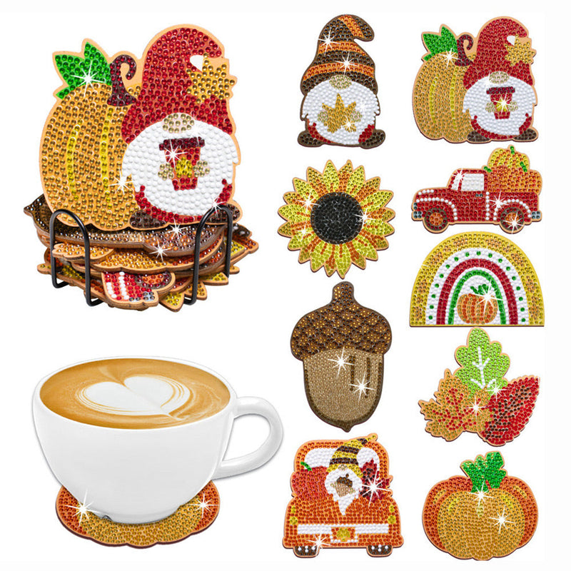 Thanks giving Day Gnome Sous-tasse Broderie Diamant 9Pcs