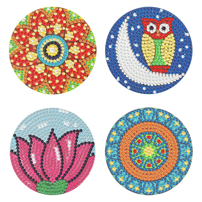 Oiseau et fleur (avec lumière) Sous-tasse Broderie Diamant 4Pcs