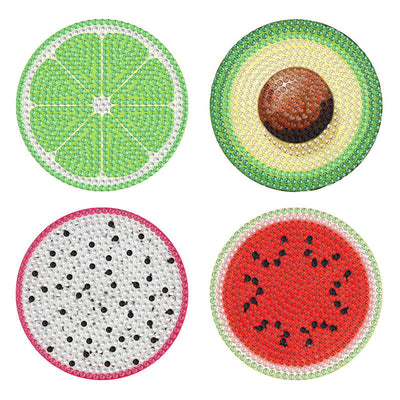 Fruits d’été (avec lumière) Sous-tasse Broderie Diamant 4Pcs