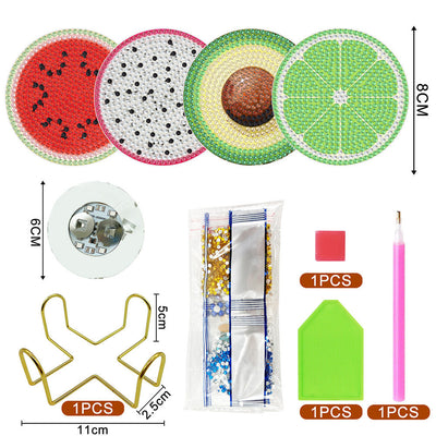 Fruits d’été (avec lumière) Sous-tasse Broderie Diamant 4Pcs