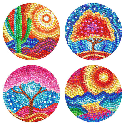 Paysage (avec lumière) Sous-tasse Broderie Diamant 4Pcs