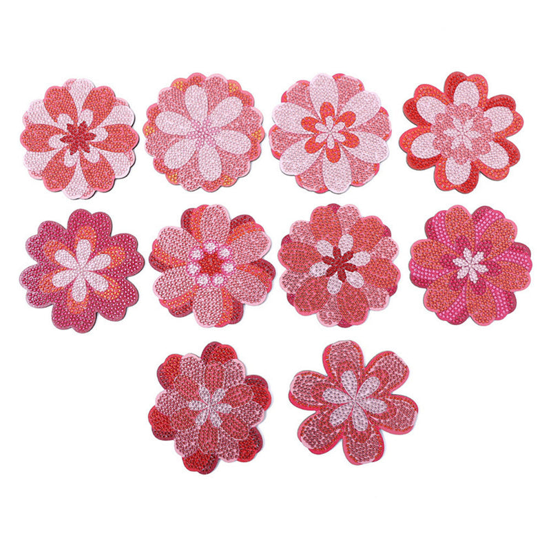 Fleurs roses Sous-tasse Broderie Diamant 10Pcs