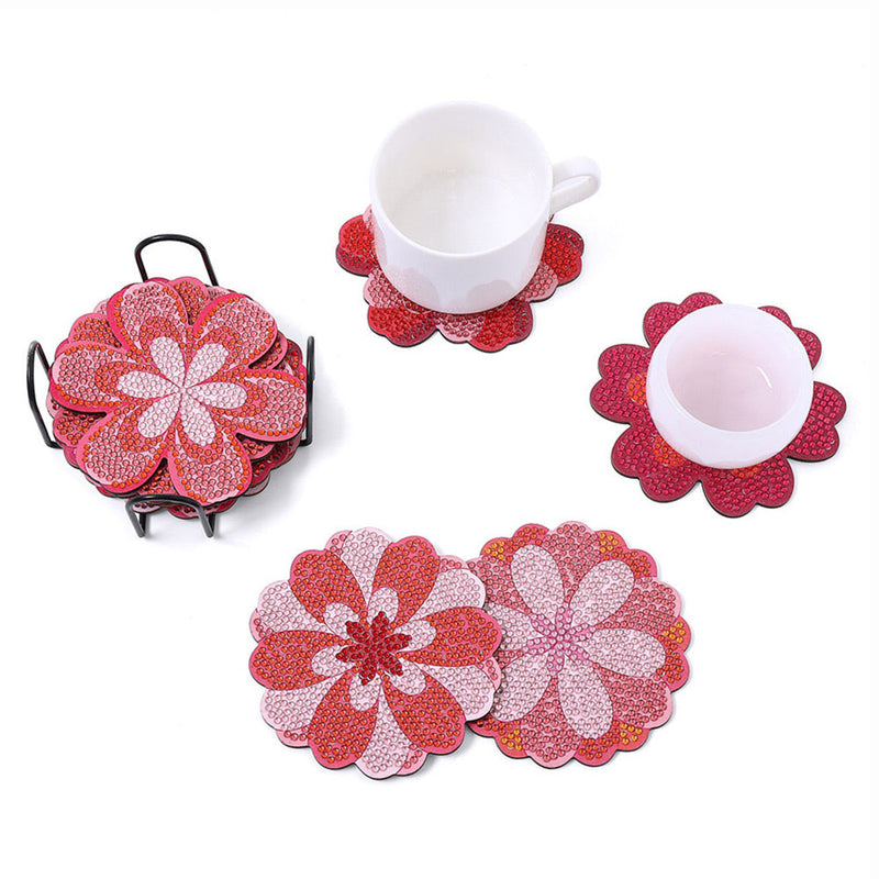 Fleurs roses Sous-tasse Broderie Diamant 10Pcs