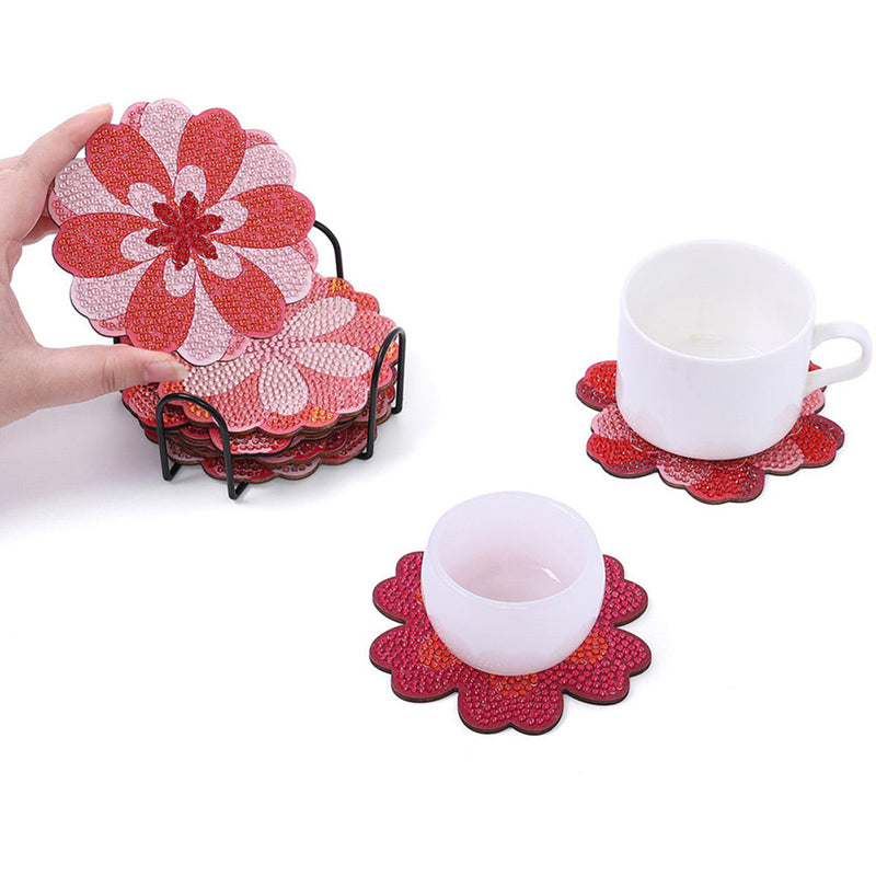 Fleurs roses Sous-tasse Broderie Diamant 10Pcs