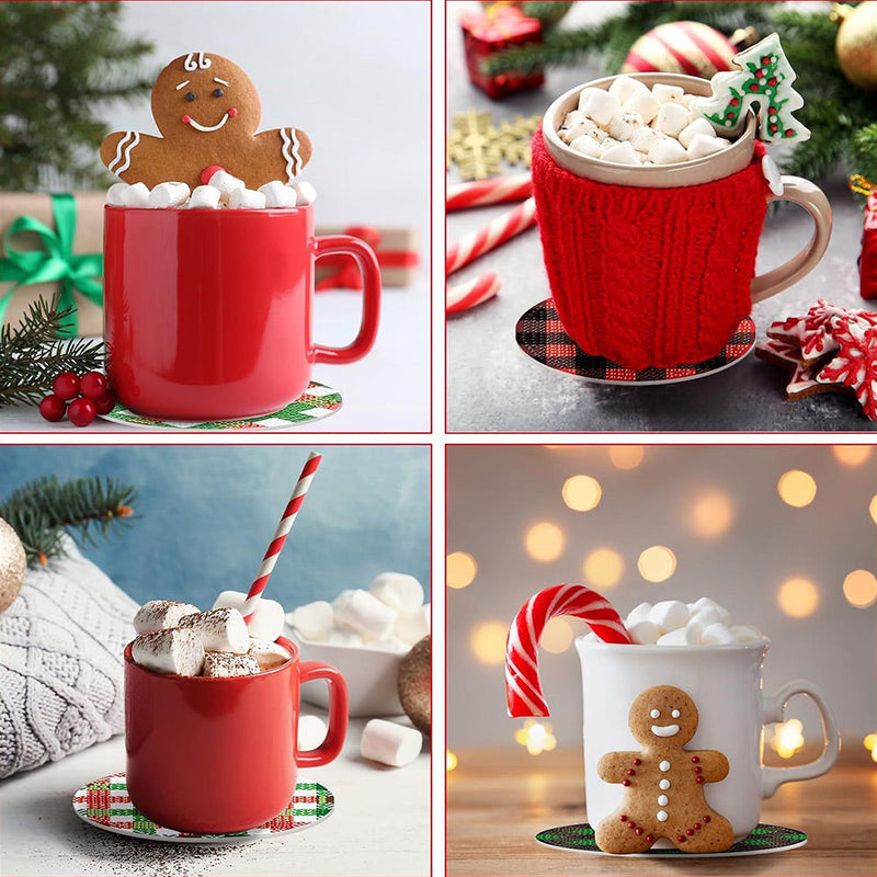 Motifs de Noël Sous-tasse Broderie Diamant 8Pcs