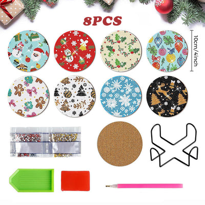 Motifs de Noël Sous-tasse Broderie Diamant 8Pcs