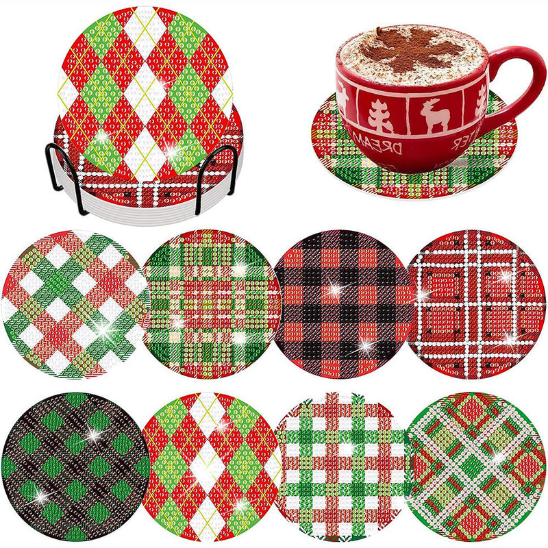 Motifs de Noël Sous-tasse Broderie Diamant 8Pcs