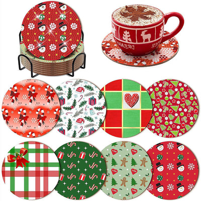 Motifs de Noël Sous-tasse Broderie Diamant 8Pcs