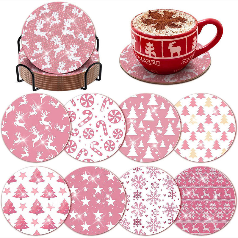 Motifs de Noël Sous-tasse Broderie Diamant 8Pcs