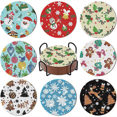 Motifs de Noël Sous-tasse Broderie Diamant 8Pcs