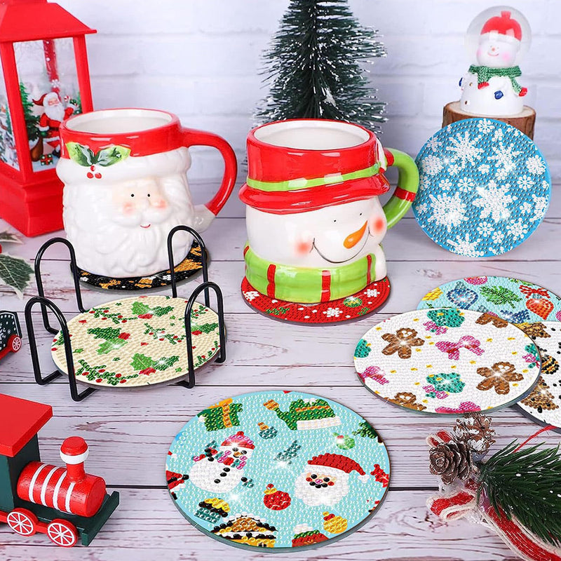 Motifs de Noël Sous-tasse Broderie Diamant 8Pcs