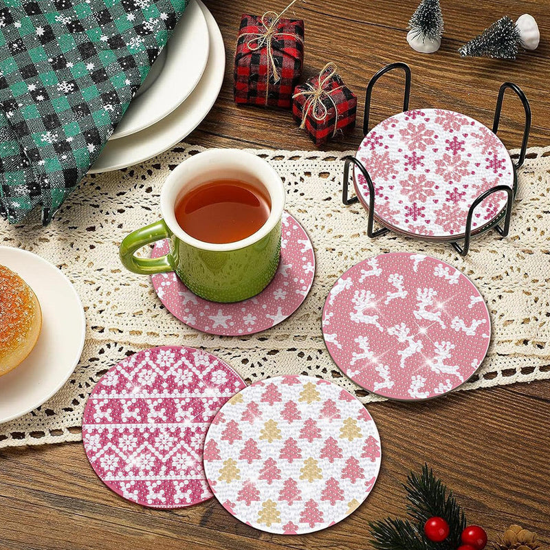 Motifs de Noël Sous-tasse Broderie Diamant 8Pcs