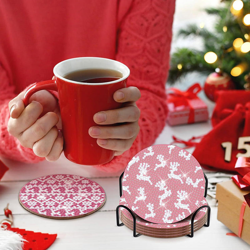 Motifs de Noël Sous-tasse Broderie Diamant 8Pcs