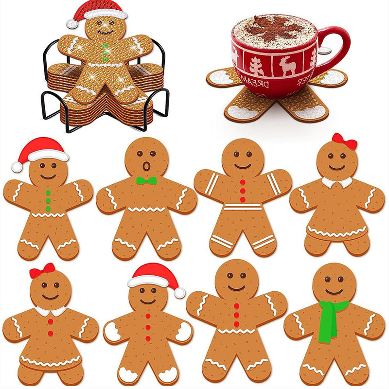 Bonhomme en pain d’épice de Noël Sous-tasse Broderie Diamant 8/10Pcs