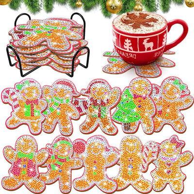 Bonhomme en pain d’épice de Noël Sous-tasse Broderie Diamant 8/10Pcs