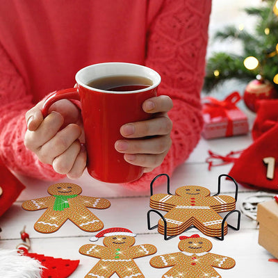 Bonhomme en pain d’épice de Noël Sous-tasse Broderie Diamant 8/10Pcs