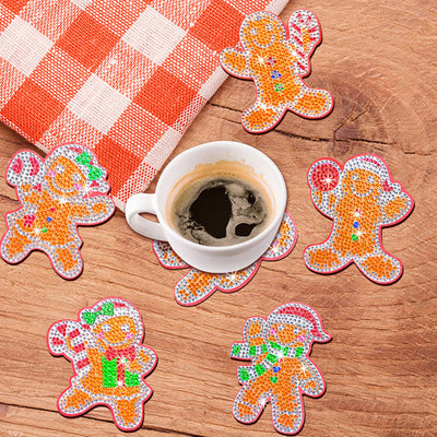 Bonhomme en pain d’épice de Noël Sous-tasse Broderie Diamant 8/10Pcs