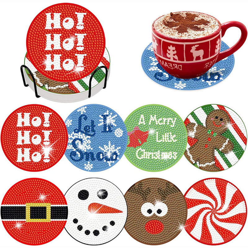 Texte de Noël Sous-tasse Broderie Diamant 8Pcs