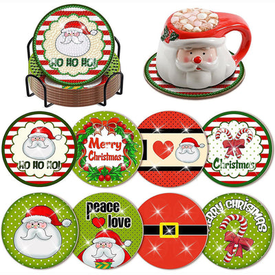 Texte de Noël Sous-tasse Broderie Diamant 8Pcs