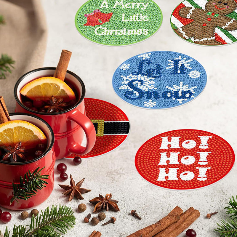 Texte de Noël Sous-tasse Broderie Diamant 8Pcs