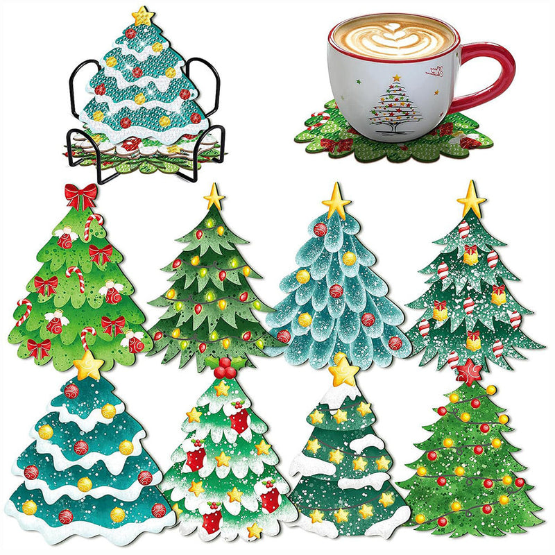 Sapin de Noël Sous-tasse Broderie Diamant 8Pcs