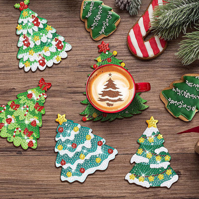 Sapin de Noël Sous-tasse Broderie Diamant 8Pcs