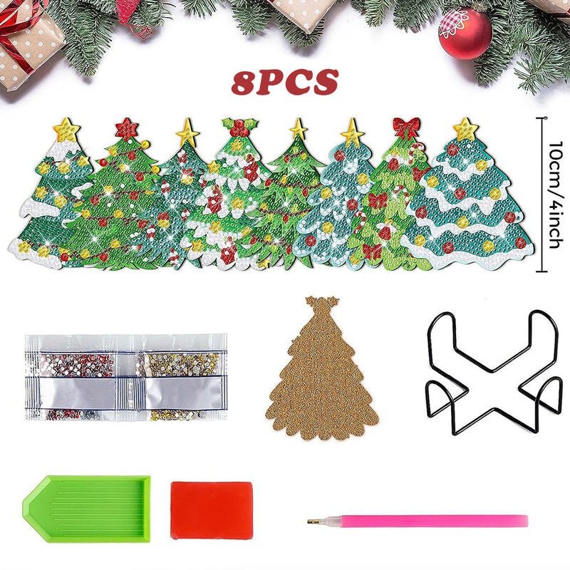 Sapin de Noël Sous-tasse Broderie Diamant 8Pcs