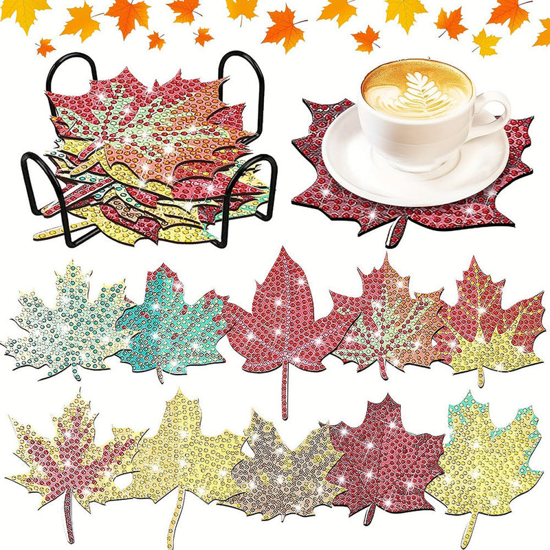 Feuille d’érable d’automne Sous-tasse Broderie Diamant 10Pcs