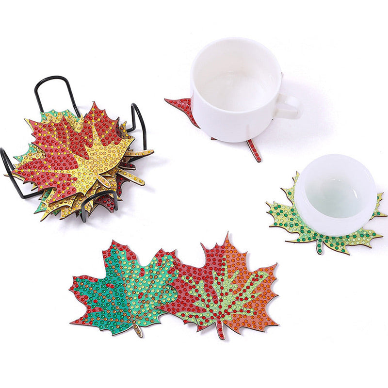 Feuille d’érable d’automne Sous-tasse Broderie Diamant 10Pcs