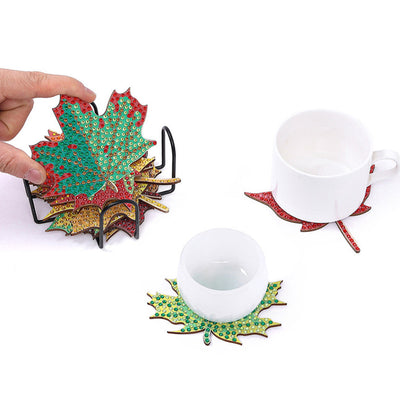 Feuille d’érable d’automne Sous-tasse Broderie Diamant 10Pcs