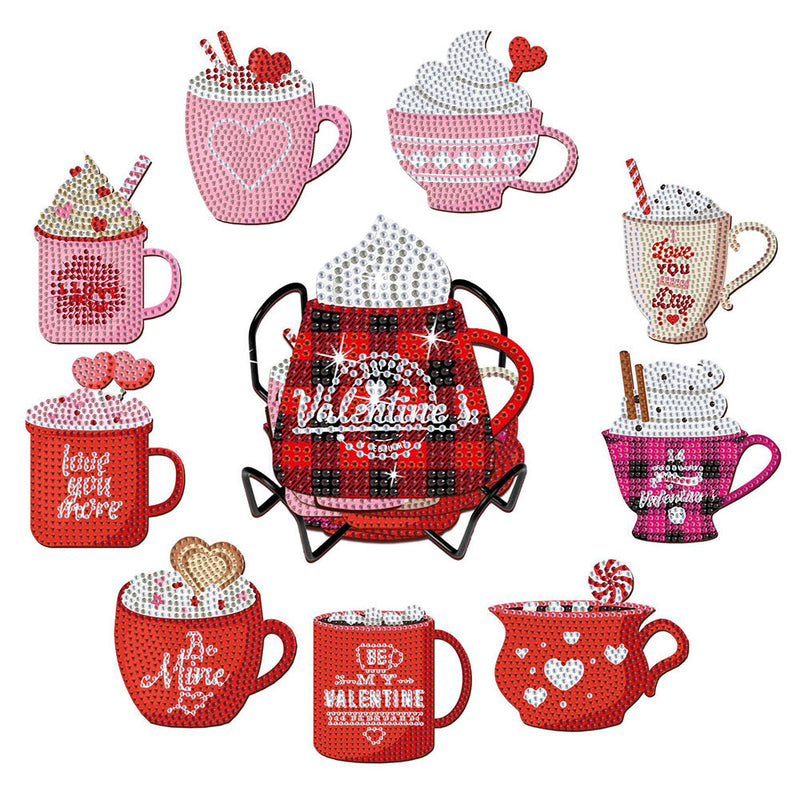 Crème glacée de la Saint-Valentin Sous-tasse Broderie Diamant 10Pcs