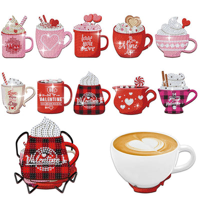 Crème glacée de la Saint-Valentin Sous-tasse Broderie Diamant 10Pcs